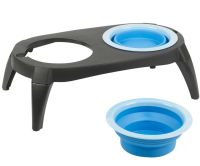 Нескользящая двойная миска Dougez Pet Bowl Set 2 в 1 для еды и воды на складной подставке для собак и кошек 600мл, Кормушка для домашних животных