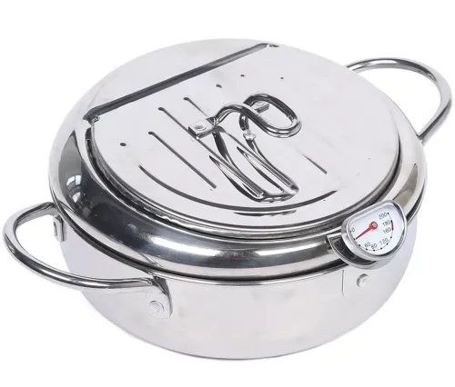 Фритюрниця на плиту Fryer Pot 2,2 л з масляним термометром і піддоном для зливу масла Каструля для фритюру з кришкою з нержавіючої сталі для кухні