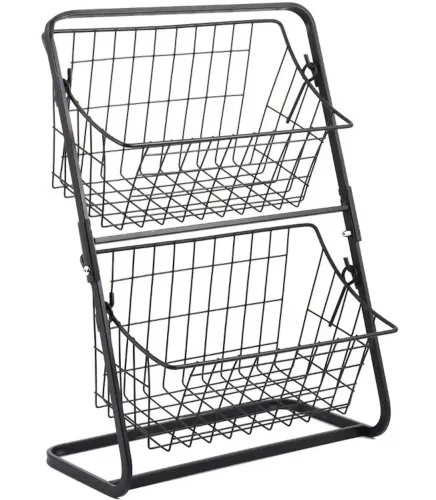 Универсальный двухуровневый органайзер полка Storage Rack MZY-662 для хранения овощей и фруктов, Этажерка фруктовница 2 уровня для кухни Черный