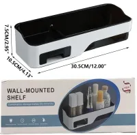 Прямокутна настінна полиця Wall-mounted shelf для ванної кімнати, навісний багатофункціональний органайзер для зберігання у ванну білий з чорним