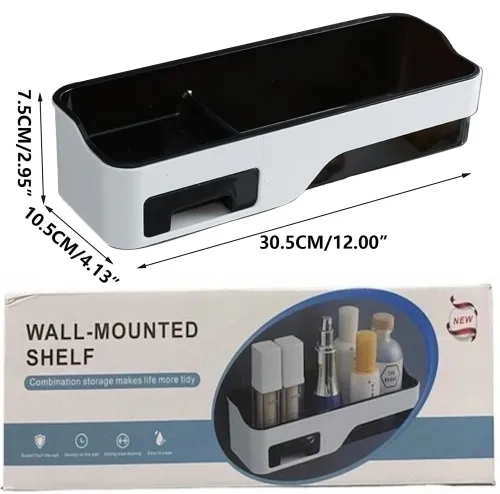 Прямокутна настінна полиця Wall-mounted shelf для ванної кімнати, навісний багатофункціональний органайзер для зберігання у ванну білий з чорним