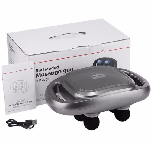 Масажер перкусійний Massage Gun TosWa YM-K60 для масажу всього тіла 6 головок, Ручний акумуляторний 9 режимів 20 швидкостей для м'язів і релаксації