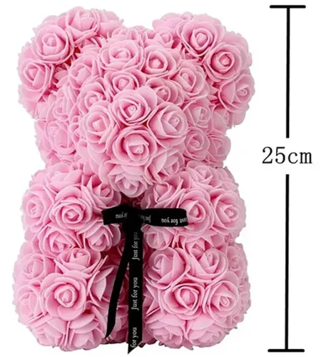 Маленький ведмедик з штучних 3D троянд Teddy Bear de Luxe 25 см Pink, Рожевий ведмідь Тедді
