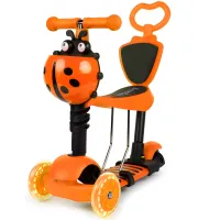 Трехколесный детский самокат беговел Scooter FYS-2864 Orange 5 в 1 со складным сиденьем, родительской ручкой и светящимися колесами Оранжевый