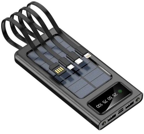 Зарядное устройство Power bank YM-485 Solar 10000 mAh c набором кабелей 4в1 Внешний аккумулятор на солнечной батарее Type-C MicroUSB Lightning