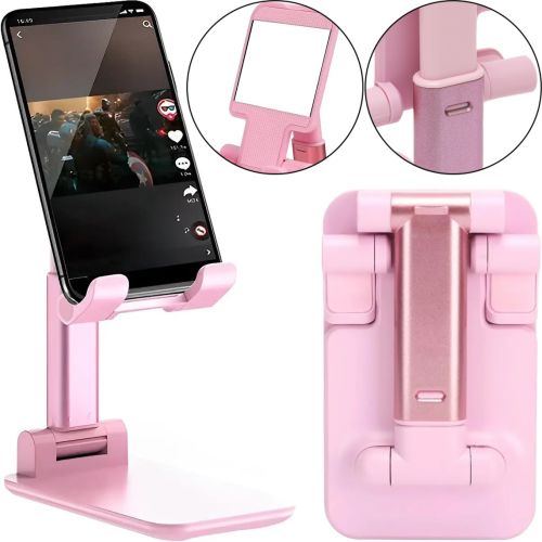 Настільна підставка тримач з дзеркалом Folding desktop phone stand PD-C06 для телефону планшета, складаний трансформер для смартфона AND196 Рожевий