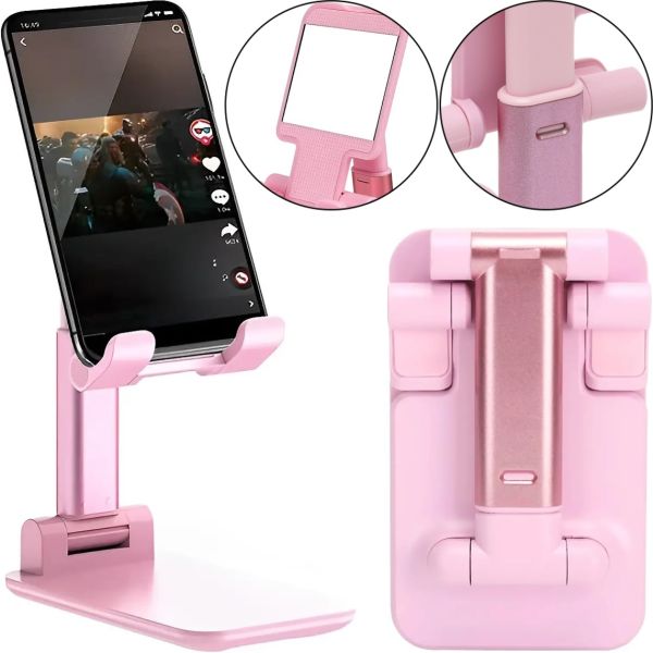 Настільна підставка тримач з дзеркалом Folding desktop phone stand PD-C06 для телефону планшета, складаний трансформер для смартфона AND196 Рожевий