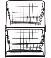 Универсальный двухуровневый органайзер полка Storage Rack MZY-662 для хранения овощей и фруктов, Этажерка фруктовница 2 уровня для кухни Черный