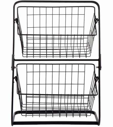 Универсальный двухуровневый органайзер полка Storage Rack MZY-662 для хранения овощей и фруктов, Этажерка фруктовница 2 уровня для кухни Черный