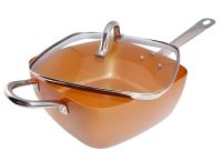 Универсальная сковорода Copper Cook Deep Square Pan Ampowar 24 см с фритюром и пароваркой с крышкой, Антипригарная сковородка фритюрница с дуршлагом