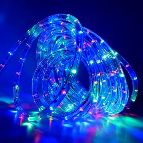Светодиодная гибкая гирлянда Дюралайт Rope Lights G-38 10 м уличная и внутренняя цветная LED гирлянда с RGB контролером от сети Multicolor 3528