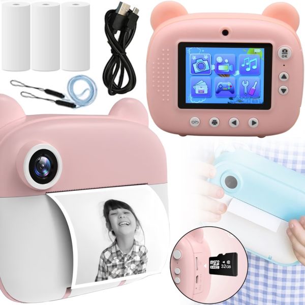 Дитячий фотоапарат з миттєвим друком DIY Instant Digital Camera M3 3 в 1 цифрова камера полароїд для фото і відео на акумуляторі Рожевий