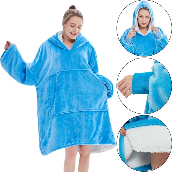 Толстовка-плед з капюшоном Huggle Hoodie Ultra Plush Blanket 2 в 1 унісекс оверсайз толстовка худі плюшевий плед з рукавами на флісі 74Х110 см Блакитна