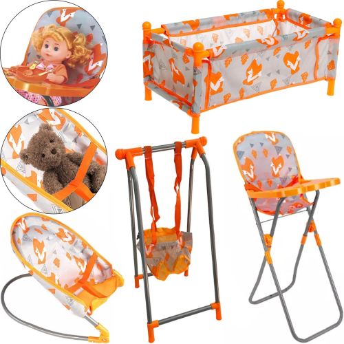 Дитячий набір Baby Play House CS0849 Лисички для ляльки та іграшок гойдалки манеж шезлонг гойдалка і стільчик для годування, Комплект для ляльок