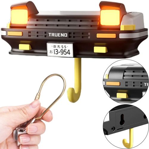 Настінний тримач органайзер для ключів у стилі Toyota Trueno AE86 з LED підсвічуванням фар, Настінна авто ключниця з 1 гачком від батарейок