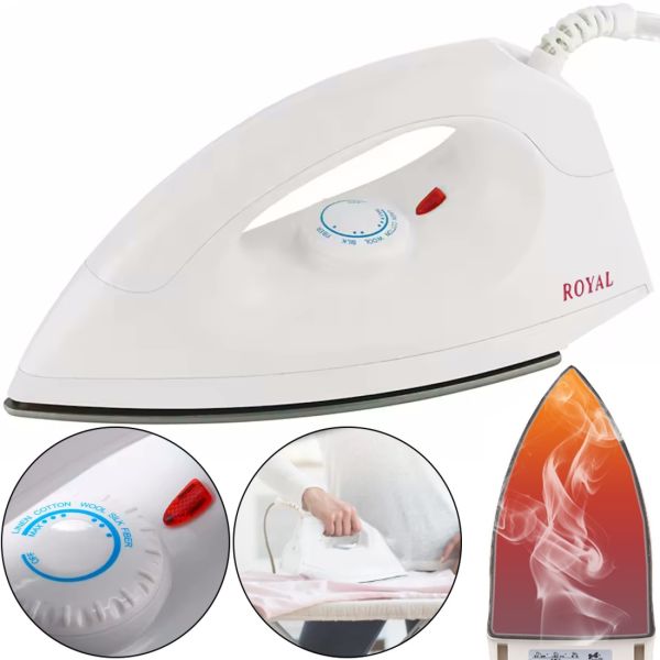 Ручна парова праска Royal Deluxe Dry Iron YPF-2003A з тефлоновим покриттям для сухого прасування одягу, Електрична 1000W з регулятором температури