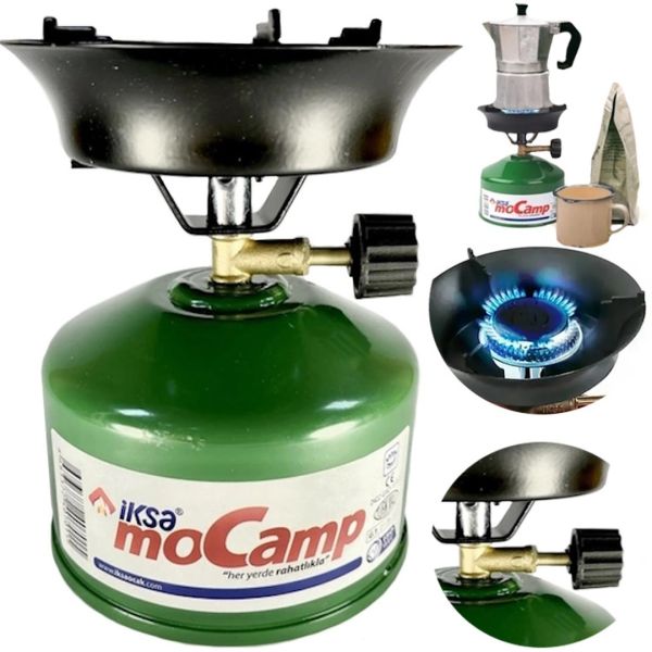 Похідна газовий пальник Iksa Mocamp 203 Green з п'єзопідпалом, Портативна міні плита для приготування їжі, балон для пікніка та кемпінгу Зелена