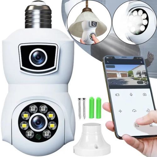 Бездротова IP Wi-Fi камера відеоспостереження V09 з подвійним об'єктивом в патрон E27, поворотна лампочка камера 2MP з режимом нічного бачення