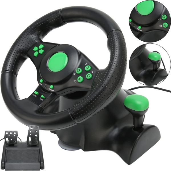 Універсальний ігровий кермо Vibration Steering Wheel 3 в 1 з педалями і коробкою передач для PC / PS2 / PS3, мультимедійний спортивний кермо для ПК