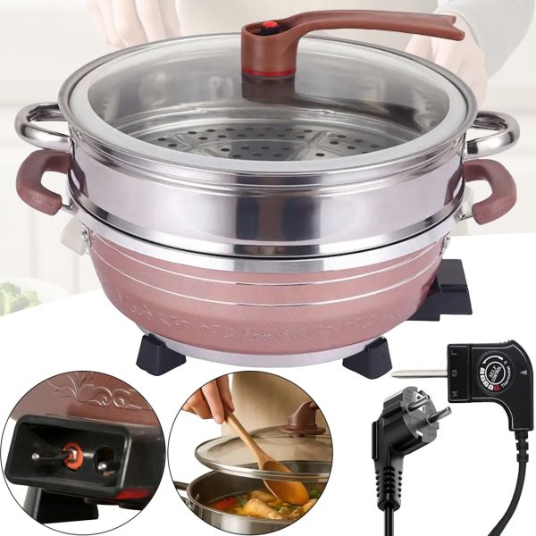 Електрична подвійна каструля скороварка Hoffmans HM-3031 8л 32см, 1500W, Електрокаструля пароварка рисоварка HM3031 від мережі Коричнева