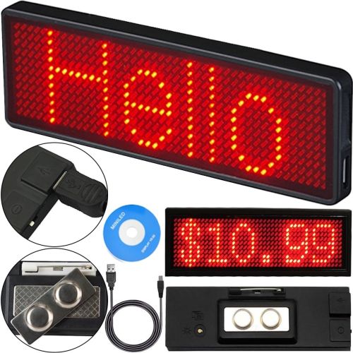 Електронний світлодіодний LED бейджик UKC B1248 Red з біжучим червоним рядком біжучий рядок бейдж 92х39мм з лід підсвічуванням від акумулятора Чорний