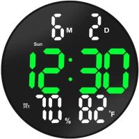 Електронний настінний годинник LED Wall Clock DS-3813L 26см з будильником і календарем, Цифровий круглий годинник зелений з білим на стіну від USB Чорні