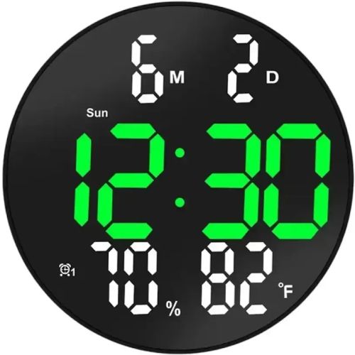 Електронний настінний годинник LED Wall Clock DS-3813L 26см з будильником і календарем, Цифровий круглий годинник зелений з білим на стіну від USB Чорні