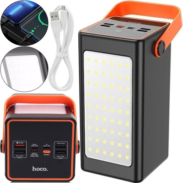 Портативний зарядний пристрій Power Bank HOCO J107 90000 mAh 22.5W з ліхтариком Зовнішній акумулятора повербанк Хоко 4USB 1TYPE-C для зарядки Чорний