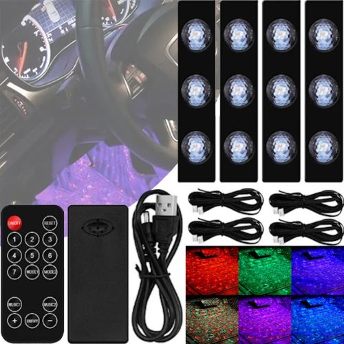 Универсальная автомобильная RGB led подсветка A12 DL-00126 в салон с пультом ДУ, Ленты для подсветки машины с музыкальной синхронизацией 99807