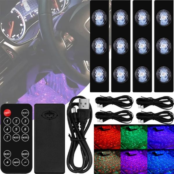 Універсальна Автомобільна RGB led підсвічування A12 DL-00126 в салон з пультом ДУ, стрічки для підсвічування машини з музичної синхронізацією 99807