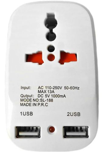 Сетевой тройник Travel Adaptor 823 разветвитель адаптер для зарядки телефона SL-188 на 2 USB сетевое зарядное устройство с индикатором в розетку