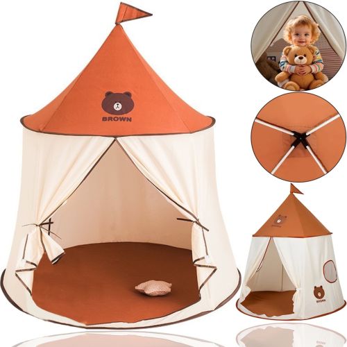 Дитячий намет у вигляді будиночка Bear Play Tent Ведмідь із прапорцем і вікном, Ігровий намет Ведмедик 110x110x130 см для дому та вулиці з сумкою для дітей