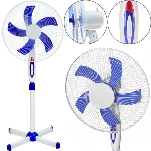 Підлоговий вентилятор Wimpex WX-1612 40 см stand fan 16" 100W з регулюванням висоти, Безшумний вентилятор Вімпекс 100Вт на підлогу 3 швидкості Білий