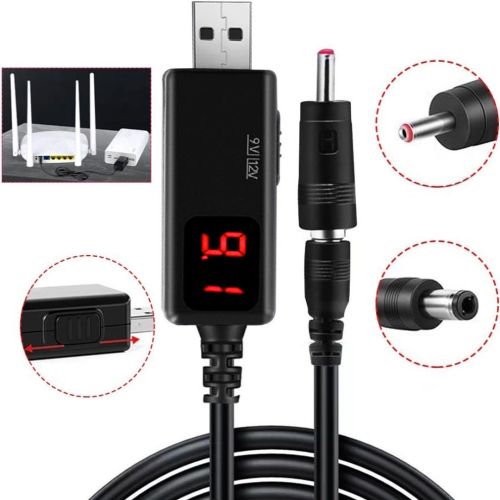 Підвищуючий USB кабель для живлення Wi-Fi роутера від Power Bank 5V з перемикачем 9V або 12V, з регулятором 9v/12v з перехідником на 3.5 мм і 5.5 мм