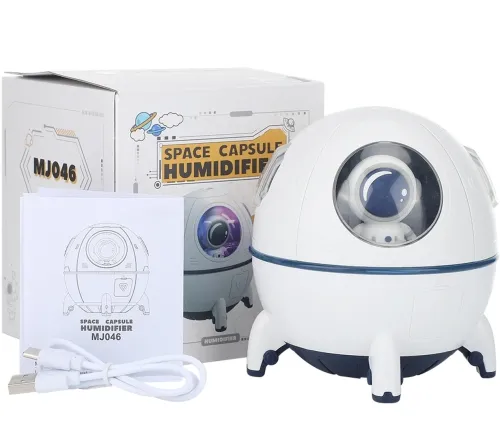 Акумуляторний зволожувач повітря нічник Space Capsule Humidifier MJ046 Ракета з астронавтом 1200 mAh з LED підсвічуванням Аромадифузор AND-9-20 Білий