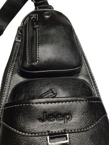 Мужская сумка рюкзак через плечо Jeep Bags 777 38х18 см нагрудная сумка бананка на грудь с отверстием для наушников из искусственной кожи Черная