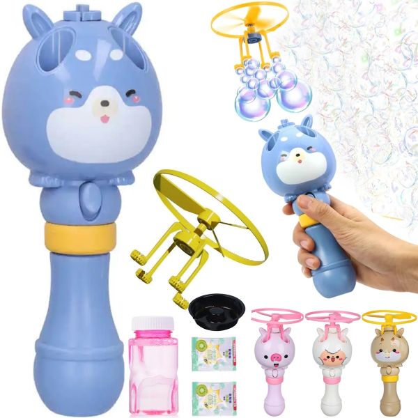 Літаючий генератор мильних бульбашок на запуску Bubble Toy з літаючим пропелером, дитяча іграшка вертушка пускає мильні бульбашки 80мл для дітей
