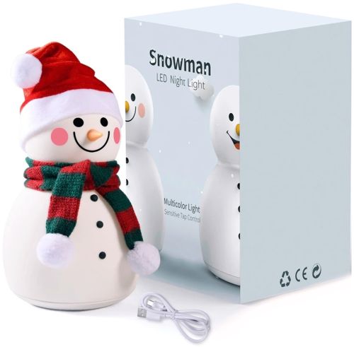 Дитячий настільний нічник Сніговик Snowman силіконовий світлодіодний RGB світильник, бездротова новорічна LED лампа 7 режимів на акумуляторі USB