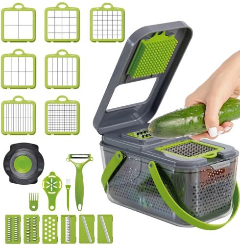 Многофункциональная овощерезка Veggie slicer MA-8 22 в 1 кухонная терка измельчитель слайсер для нарезки овощей и фруктов с насадками и контейнером