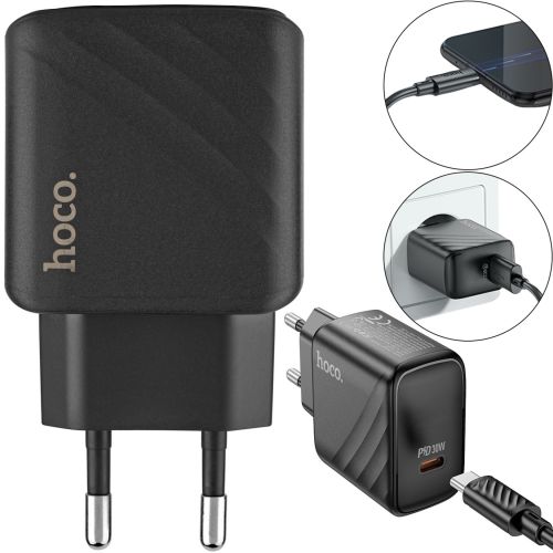 Сетевое зарядное устройство зарядка Hoco CS22A PD30W на один порт Type-C USB-C, Адаптер питания блок Хоко для быстрой зарядки телефона Черный