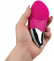 Електрична силіконова щітка масажер Sonic Facial Brush BR - 020 для масажу обличчя, Щітка для чищення та вмивання обличчя з вібрацією від USB рожева