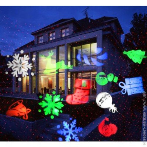 Новорічний кольоровий вуличний лазерний проектор Festival Projection Lamp для прикраси вулиці, будинки, Новорічна Вулична лазерна підсвітка
