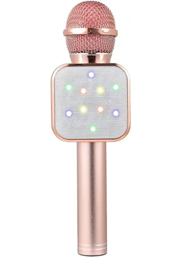Бездротовий мікрофон караоке Wster WS-1818 Bluetooth USB AUX FM з вбудованою колонкою і функцією зміни голосу на акумуляторі в чохлі Рожевий