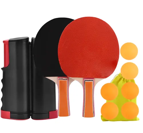 Набір для настільного тенісу Ping Pong Set XJ5902: комплект ракеток із висувною сіткою довжиною до 170 см, 6 м’ячів у чохлі для гри в пінг-понг, настільний теніс