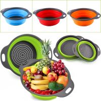 Складні силіконові кошики Kitchen Craft W-86 для овочів і фруктів, комплект з 2 штук, набір друшляків зі зливом для миття 24.5 см, 29 см