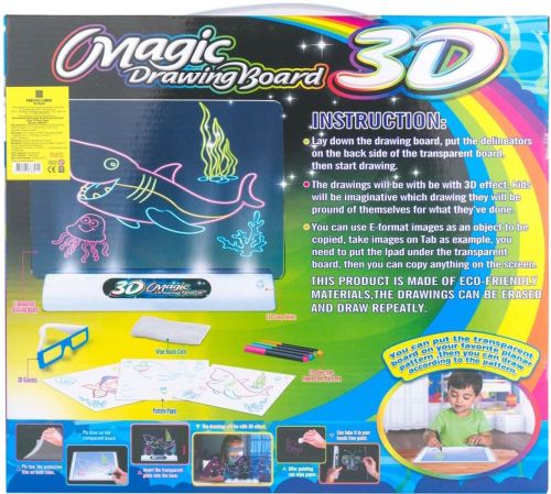 Магічна проекційна дошка для малювання з 3D ефектом 3D Magic Drawing Board, дитячий розвиваючий скляний набір з LED підсвічуванням від 3-х років
