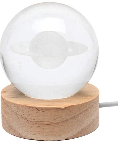 Кришталева куля-нічник Сатурн 3D Creative Visualization Lamp M-8062S світлодіодний LED нічник, Скляна куля світильник на акумуляторі від USB 