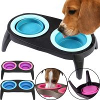 Нескользящая двойная миска Dougez Pet Bowl Set 2 в 1 для еды и воды на складной подставке для собак и кошек 600мл, Кормушка для домашних животных