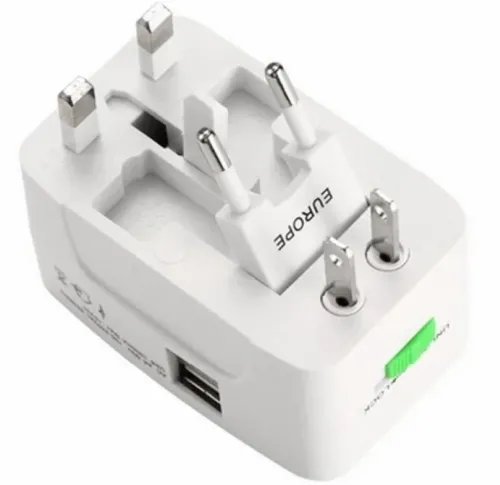 Універсальний мережевий перехідник штекер в розетку 1000 mA Universal adaptor SL-823 2USB, Адаптер для розетки EU UK US CA Japan з юсб для подорожей