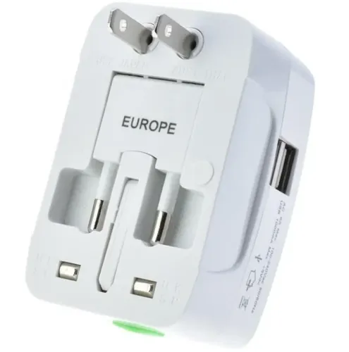 Універсальний мережевий перехідник штекер в розетку 1000 mA Universal adaptor SL-823 2USB, Адаптер для розетки EU UK US CA Japan з юсб для подорожей